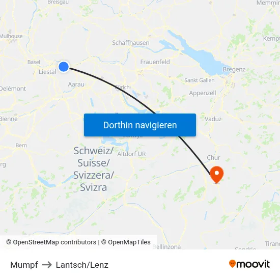 Mumpf to Lantsch/Lenz map