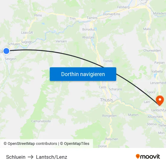 Schluein to Lantsch/Lenz map