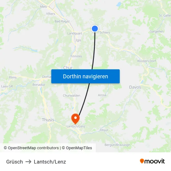 Grüsch to Lantsch/Lenz map