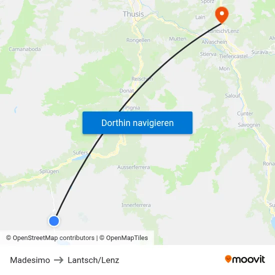 Madesimo to Lantsch/Lenz map