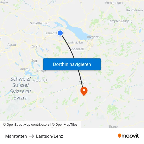 Märstetten to Lantsch/Lenz map
