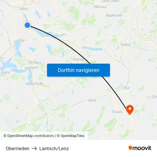 Oberrieden to Lantsch/Lenz map