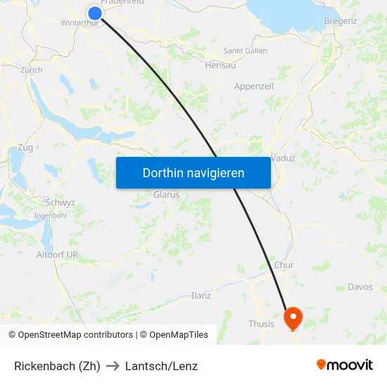 Rickenbach (Zh) to Lantsch/Lenz map