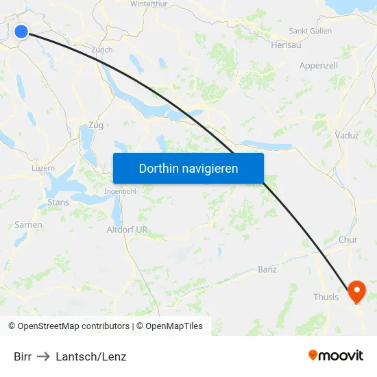 Birr to Lantsch/Lenz map