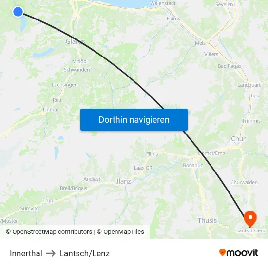 Innerthal to Lantsch/Lenz map