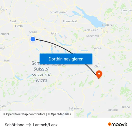 Schöftland to Lantsch/Lenz map