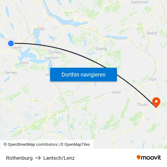 Rothenburg to Lantsch/Lenz map