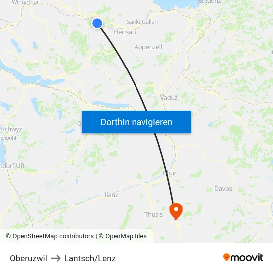 Oberuzwil to Lantsch/Lenz map