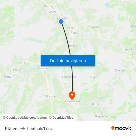 Pfäfers to Lantsch/Lenz map