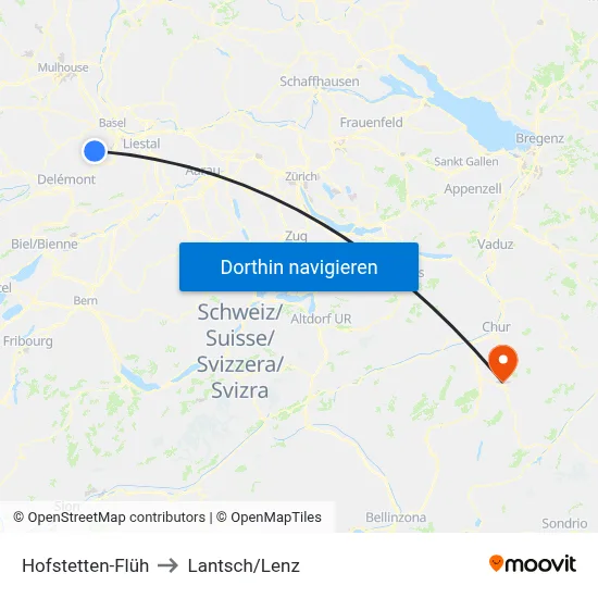 Hofstetten-Flüh to Lantsch/Lenz map