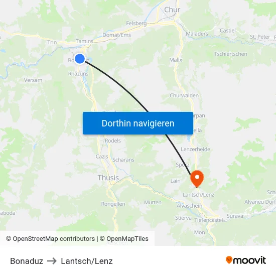Bonaduz to Lantsch/Lenz map