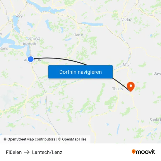 Flüelen to Lantsch/Lenz map