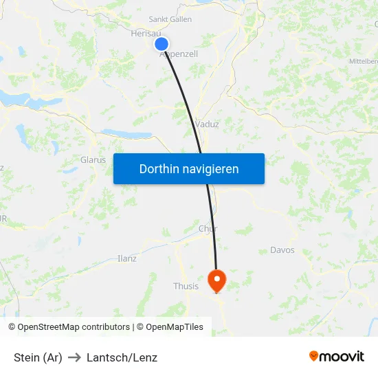 Stein (Ar) to Lantsch/Lenz map
