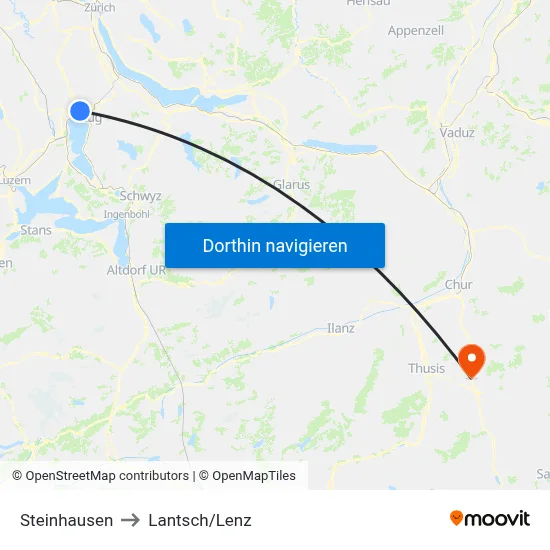 Steinhausen to Lantsch/Lenz map