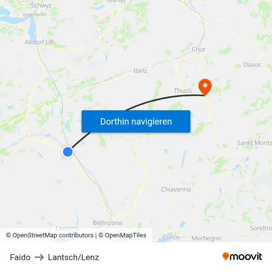 Faido to Lantsch/Lenz map