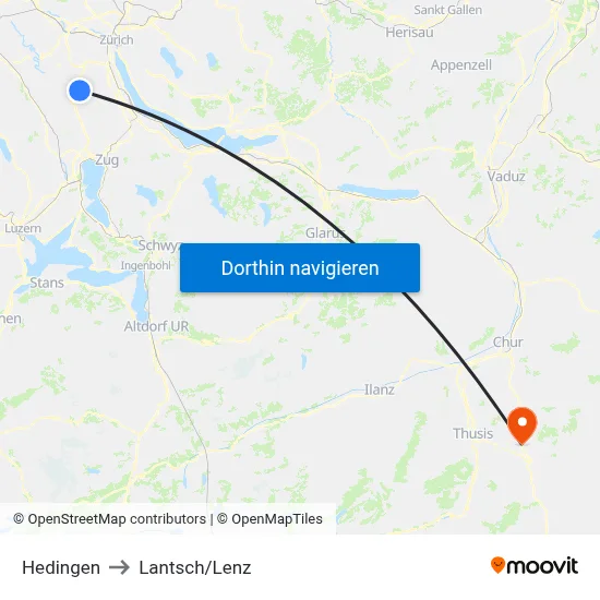Hedingen to Lantsch/Lenz map