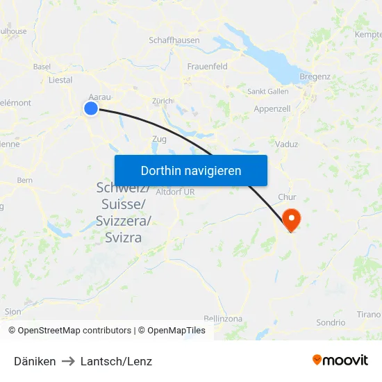 Däniken to Lantsch/Lenz map