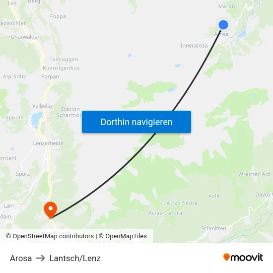 Arosa to Lantsch/Lenz map
