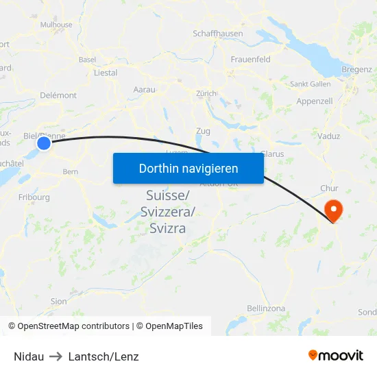 Nidau to Lantsch/Lenz map