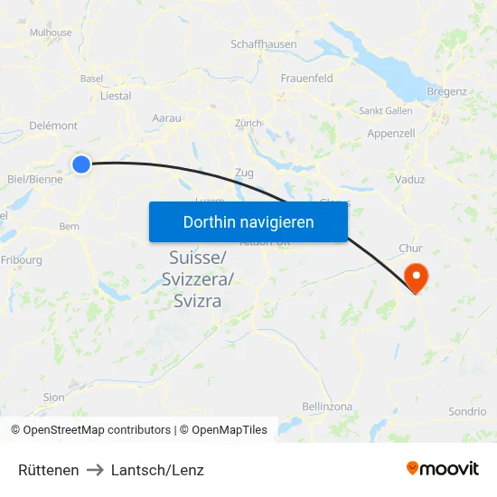 Rüttenen to Lantsch/Lenz map