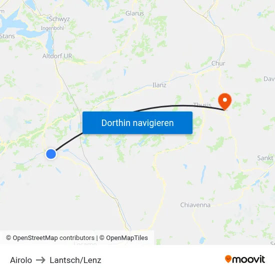 Airolo to Lantsch/Lenz map