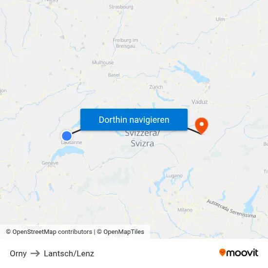 Orny to Lantsch/Lenz map