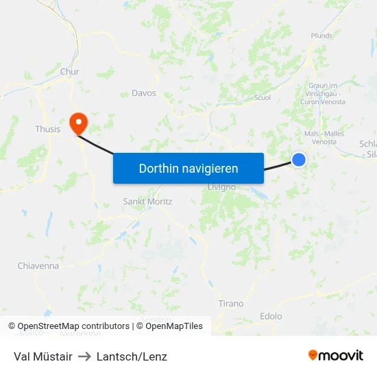 Val Müstair to Lantsch/Lenz map