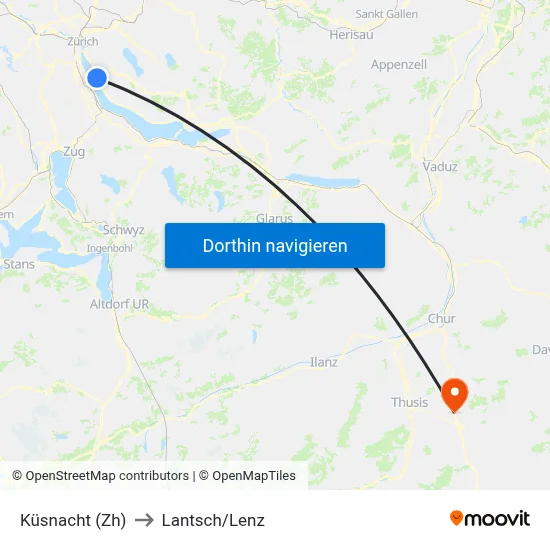 Küsnacht (Zh) to Lantsch/Lenz map
