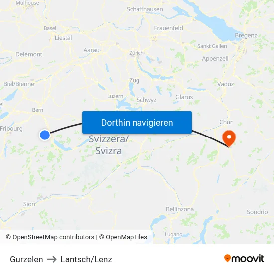 Gurzelen to Lantsch/Lenz map