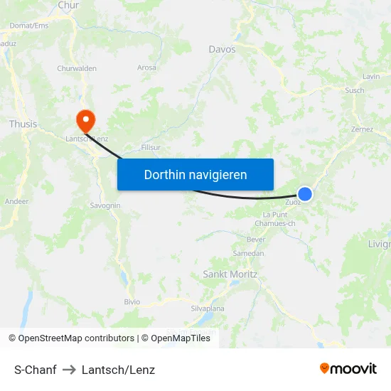 S-Chanf to Lantsch/Lenz map