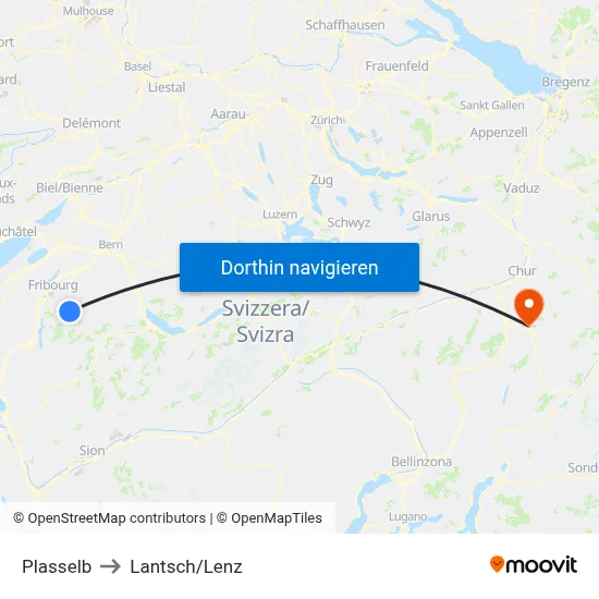 Plasselb to Lantsch/Lenz map