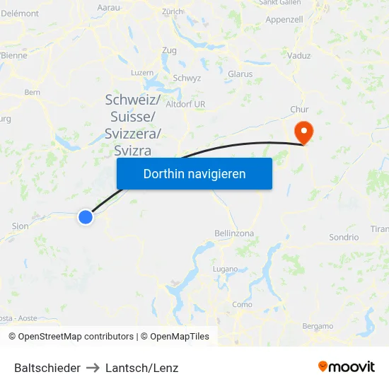 Baltschieder to Lantsch/Lenz map