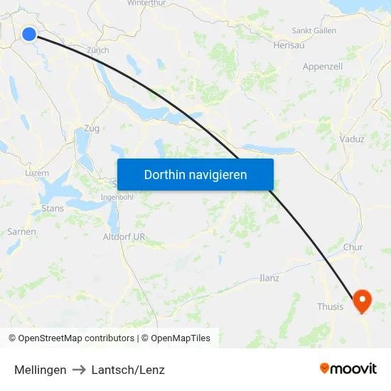 Mellingen to Lantsch/Lenz map