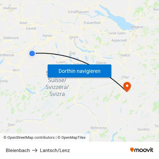 Bleienbach to Lantsch/Lenz map