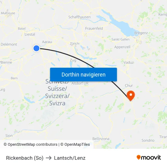 Rickenbach (So) to Lantsch/Lenz map
