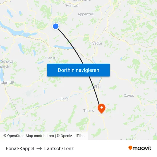 Ebnat-Kappel to Lantsch/Lenz map