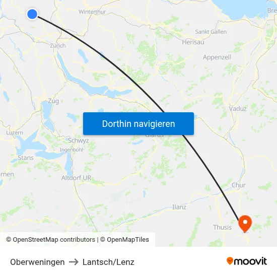 Oberweningen to Lantsch/Lenz map