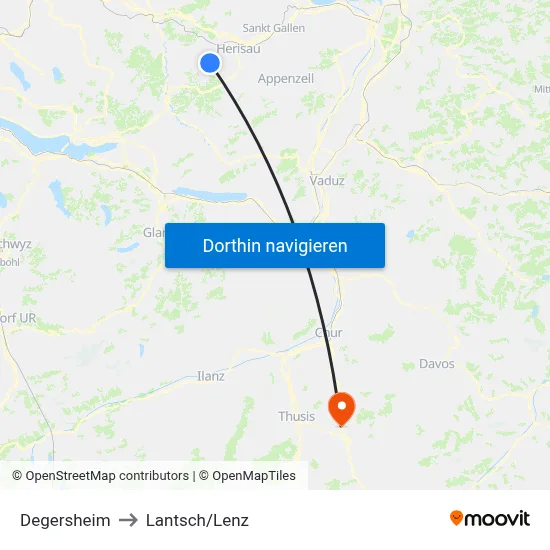 Degersheim to Lantsch/Lenz map
