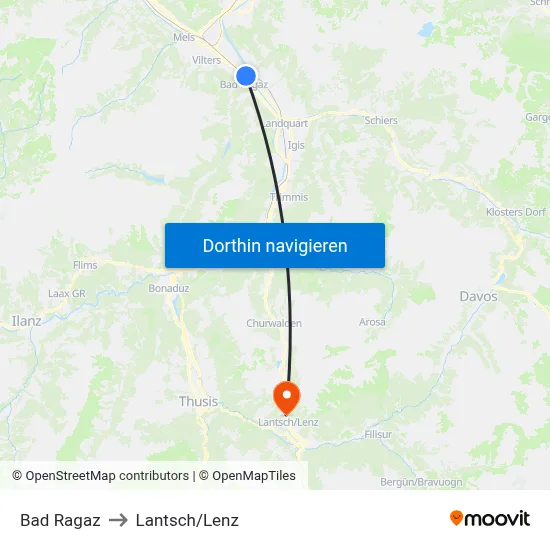 Bad Ragaz to Lantsch/Lenz map