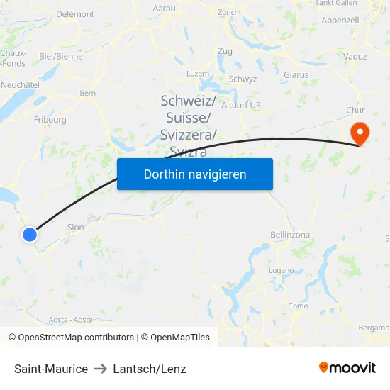 Saint-Maurice to Lantsch/Lenz map