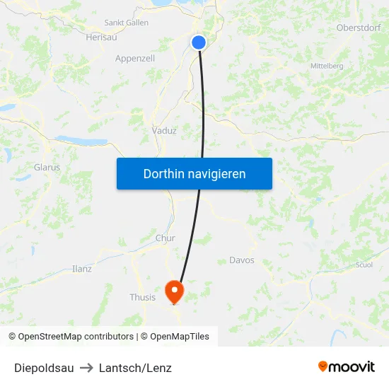 Diepoldsau to Lantsch/Lenz map