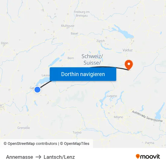 Annemasse to Lantsch/Lenz map