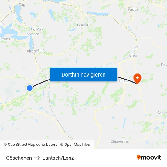 Göschenen to Lantsch/Lenz map