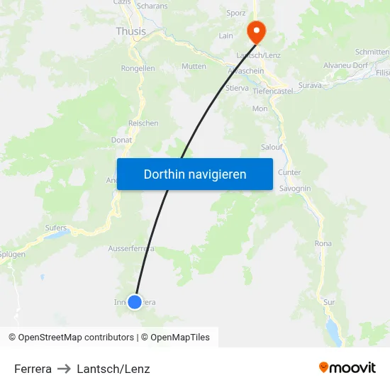Ferrera to Lantsch/Lenz map