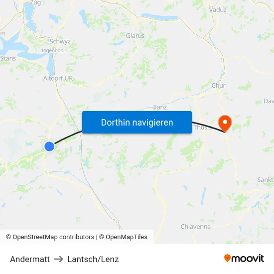 Andermatt to Lantsch/Lenz map