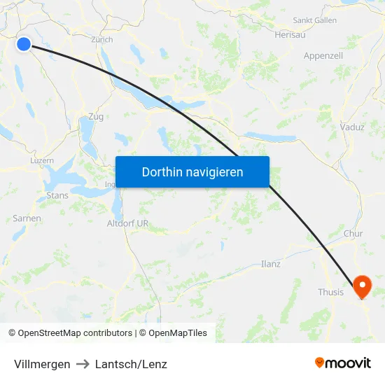 Villmergen to Lantsch/Lenz map