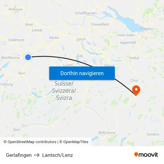 Gerlafingen to Lantsch/Lenz map