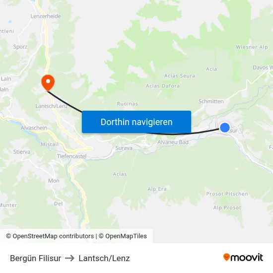 Bergün Filisur to Lantsch/Lenz map