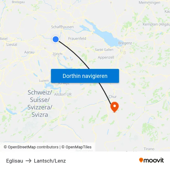 Eglisau to Lantsch/Lenz map