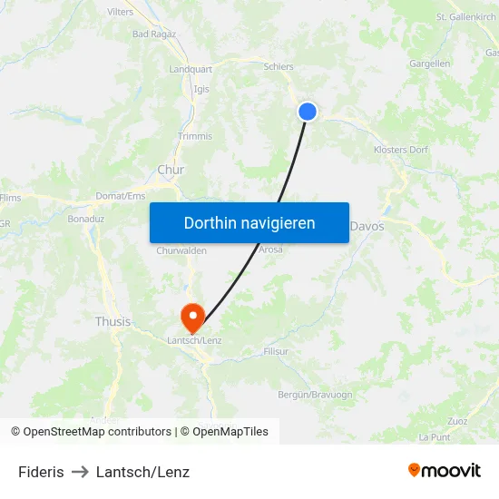 Fideris to Lantsch/Lenz map